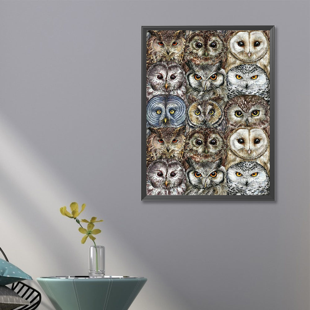 Line Up Owls - Full Round Drill Diamond Painting 40*60CM