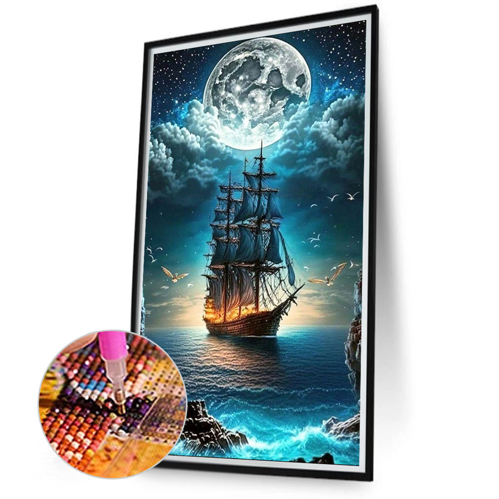 Sailing Boat On The Sea - Full Square Drill Diamond Painting 40*70CM