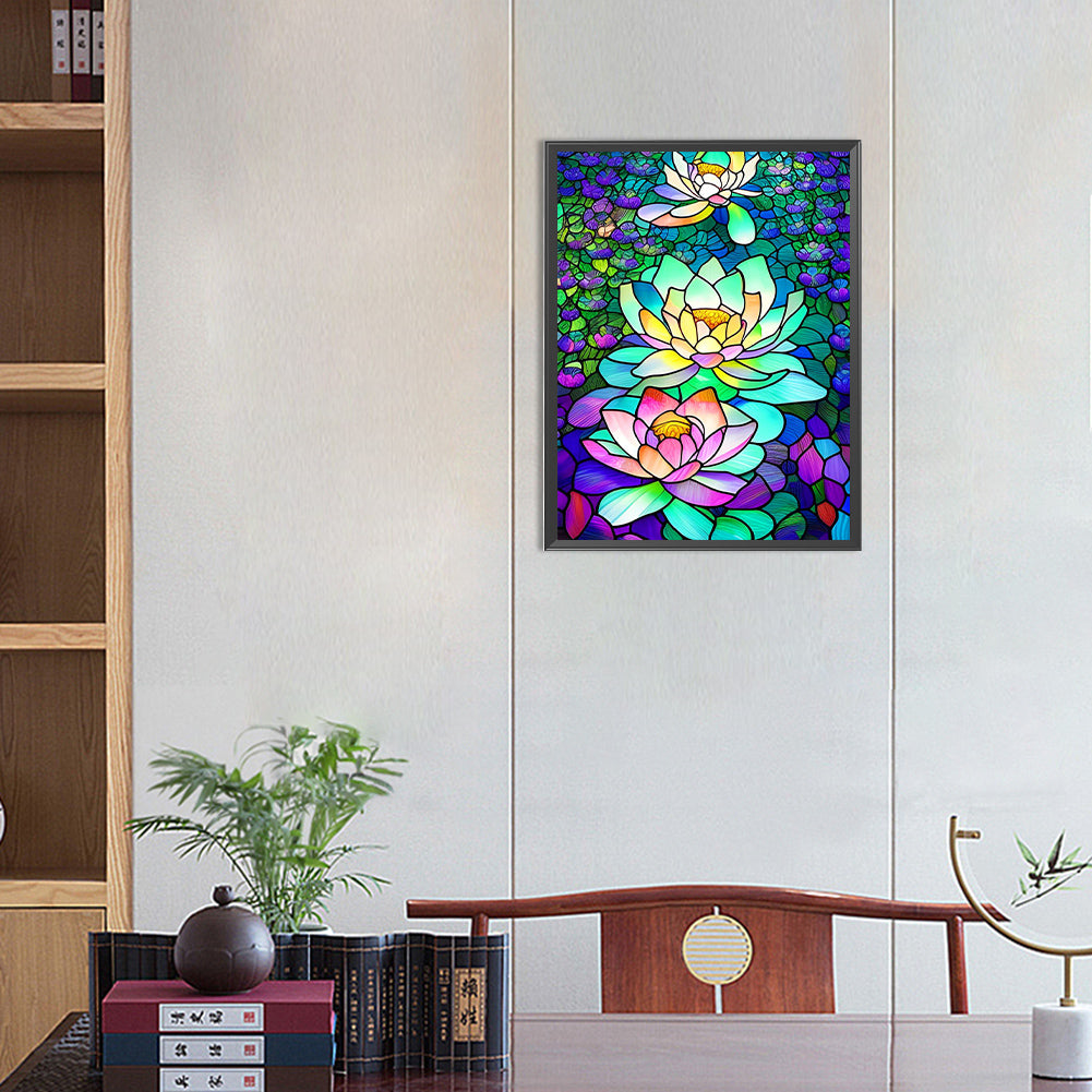 Colored Lotus - Full Round Drill Diamond Painting 30*40CM