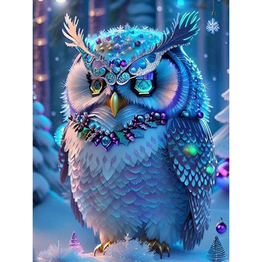 Blue Night Owl - AB Dril Round Diamond Painting 30*40CM