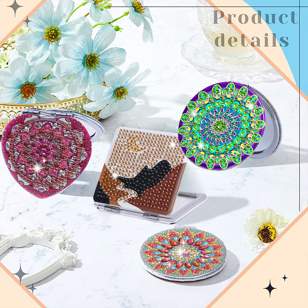DIY Crystal Diamond Mirror Portable Mandala Art Craft Set Pocket Mirror for Girl