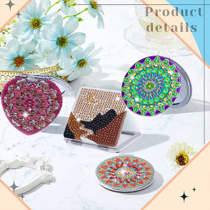 DIY Crystal Diamond Mirror Portable Mandala Art Craft Set Pocket Mirror for Girl