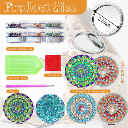 DIY Crystal Diamond Mirror Portable Mandala Art Craft Set Pocket Mirror for Girl