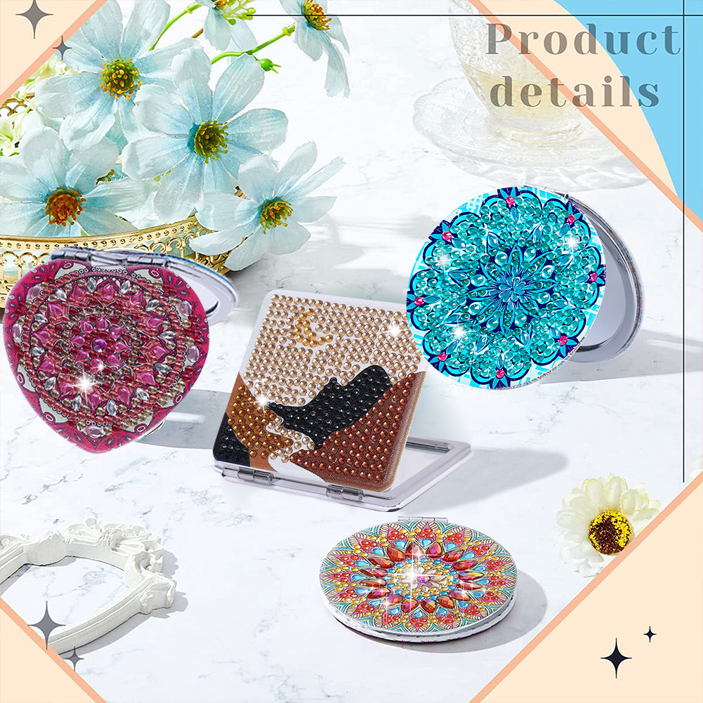 DIY Crystal Diamond Mirror Portable Mandala Art Craft Set Pocket Mirror for Girl
