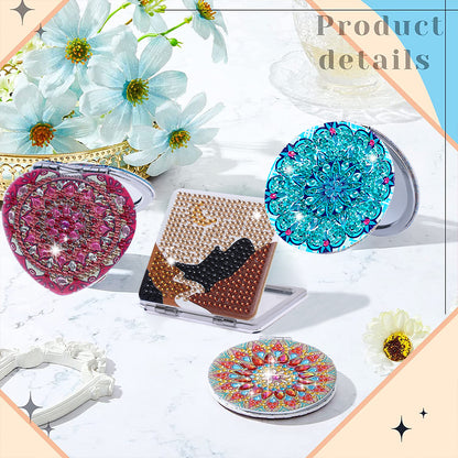 DIY Crystal Diamond Mirror Portable Mandala Art Craft Set Pocket Mirror for Girl