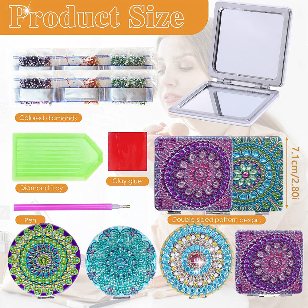DIY Crystal Diamond Mirror Portable Mandala Art Craft Set Pocket Mirror for Girl