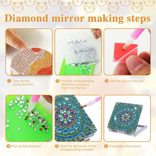 DIY Crystal Diamond Mirror Portable Mandala Art Craft Set Pocket Mirror for Girl