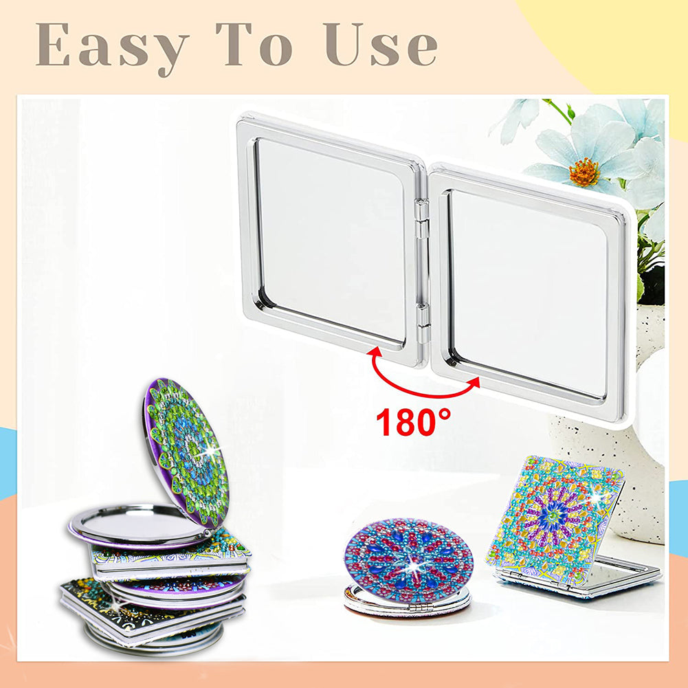 DIY Crystal Diamond Mirror Portable Mandala Art Craft Set Pocket Mirror for Girl