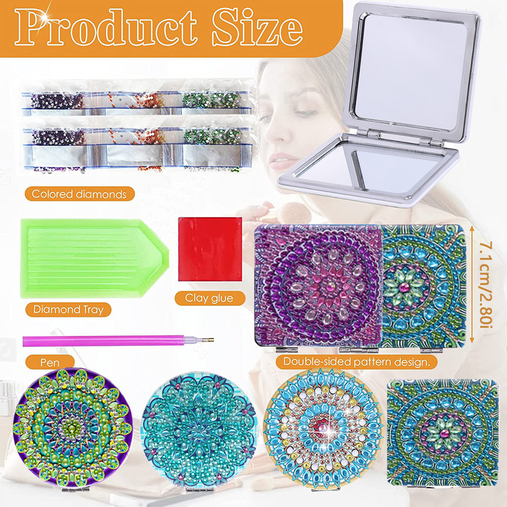 DIY Crystal Diamond Mirror Portable Mandala Art Craft Set Pocket Mirror for Girl