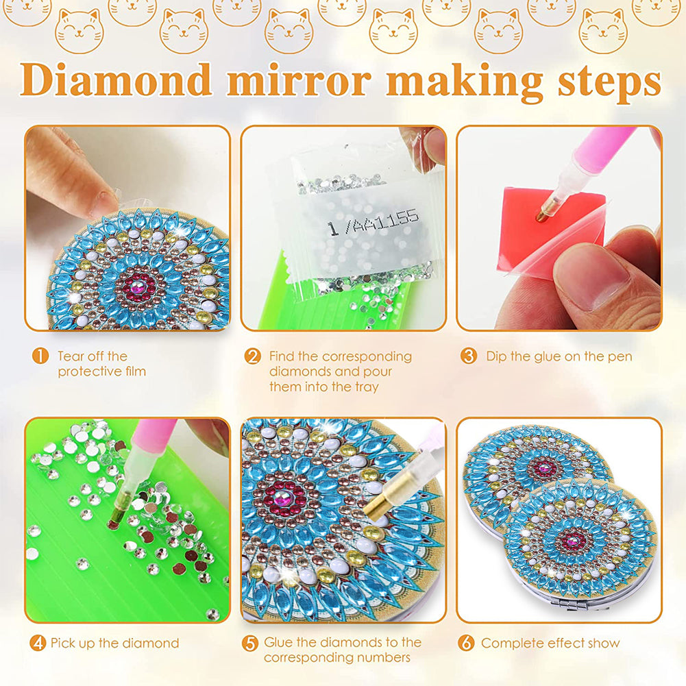 DIY Crystal Diamond Mirror Portable Mandala Art Craft Set Pocket Mirror for Girl
