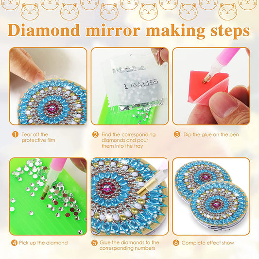 DIY Crystal Diamond Mirror Portable Mandala Art Craft Set Pocket Mirror for Girl