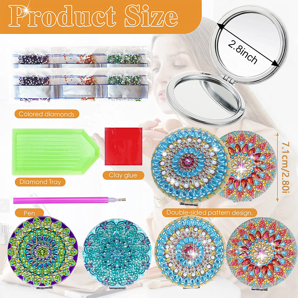 DIY Crystal Diamond Mirror Portable Mandala Art Craft Set Pocket Mirror for Girl