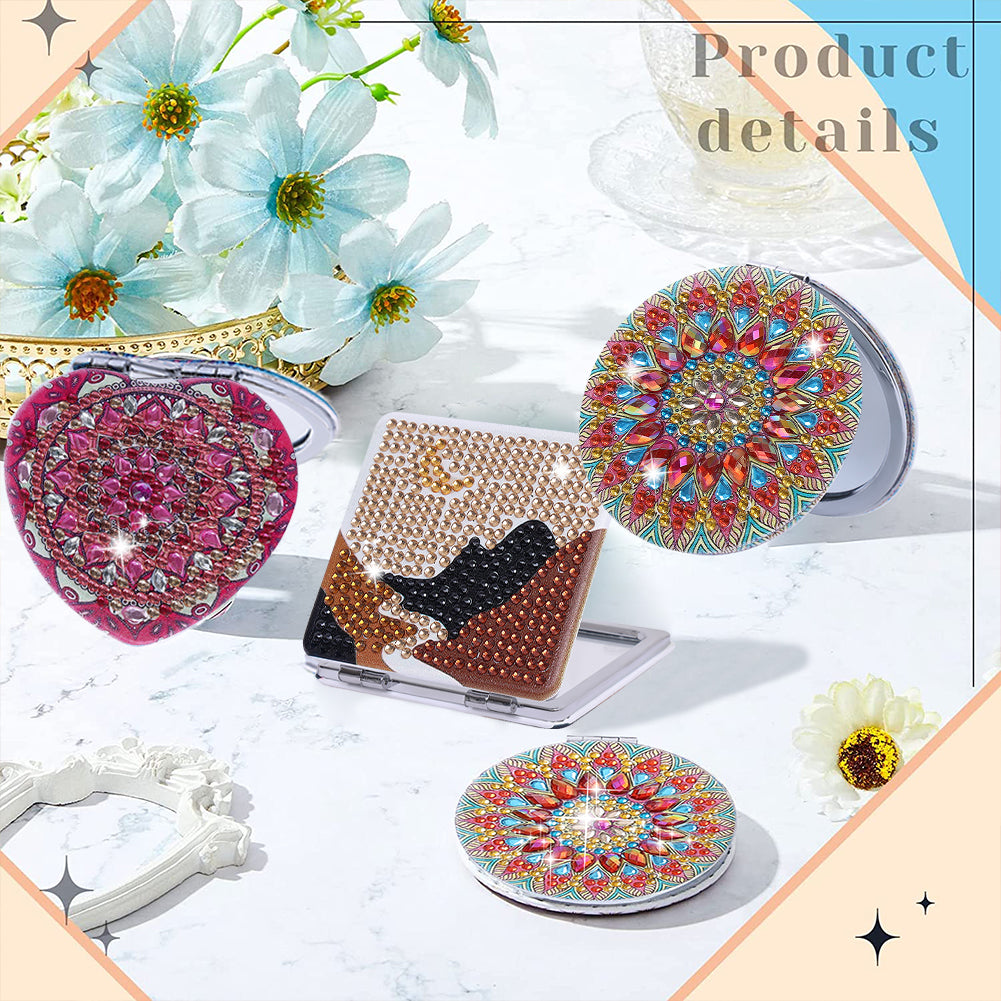 DIY Crystal Diamond Mirror Portable Mandala Art Craft Set Pocket Mirror for Girl