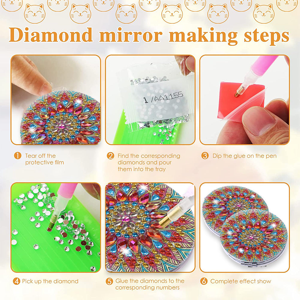 DIY Crystal Diamond Mirror Portable Mandala Art Craft Set Pocket Mirror for Girl