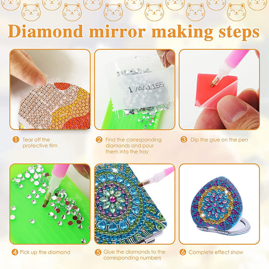 DIY Crystal Diamond Mirror Portable Mandala Art Craft Set Pocket Mirror for Girl
