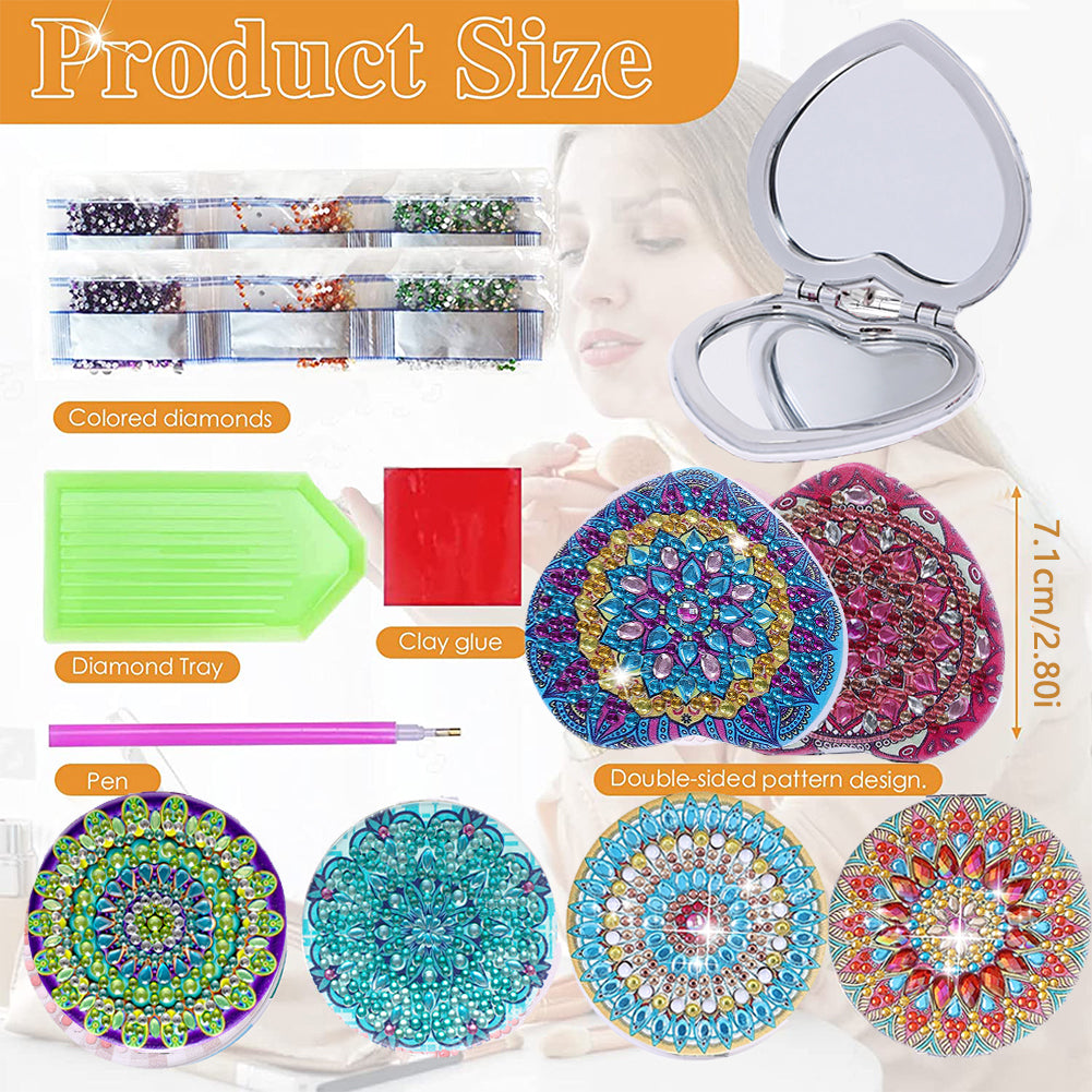 DIY Crystal Diamond Mirror Portable Mandala Art Craft Set Pocket Mirror for Girl