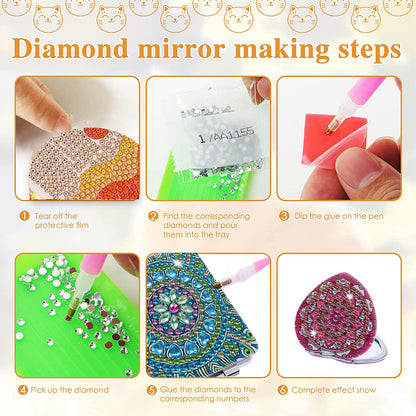 DIY Crystal Diamond Mirror Portable Mandala Art Craft Set Pocket Mirror for Girl