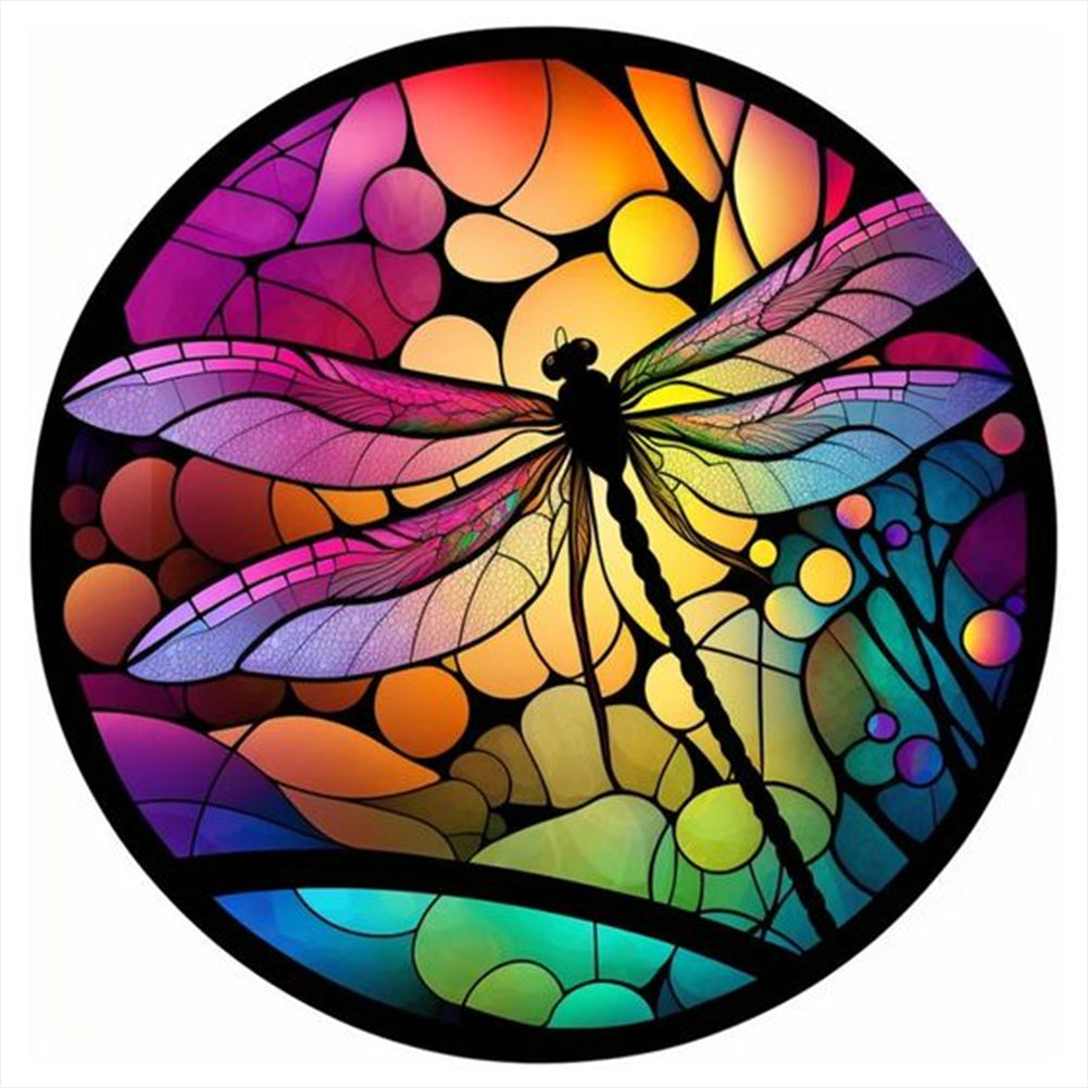Dragonfly Painted On Round Plate Glass - Full Round Drill Diamond Painting 30*30CM