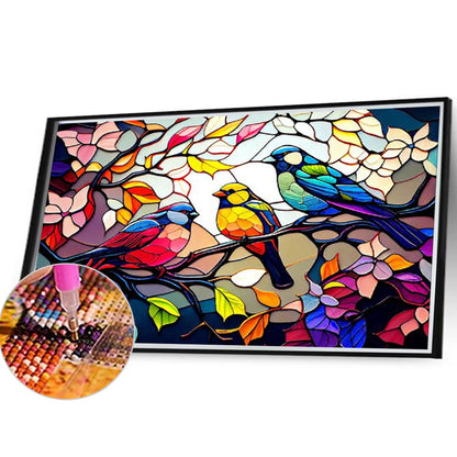 Round Plate Glass Painting Branch Bird - Full Round Drill Diamond Painting 40*30CM