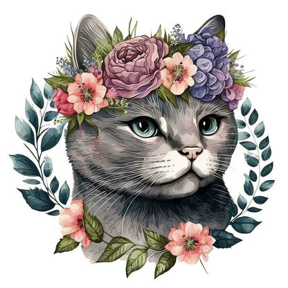 Cat With Wreath - Full Round Drill Diamond Painting 30*30CM