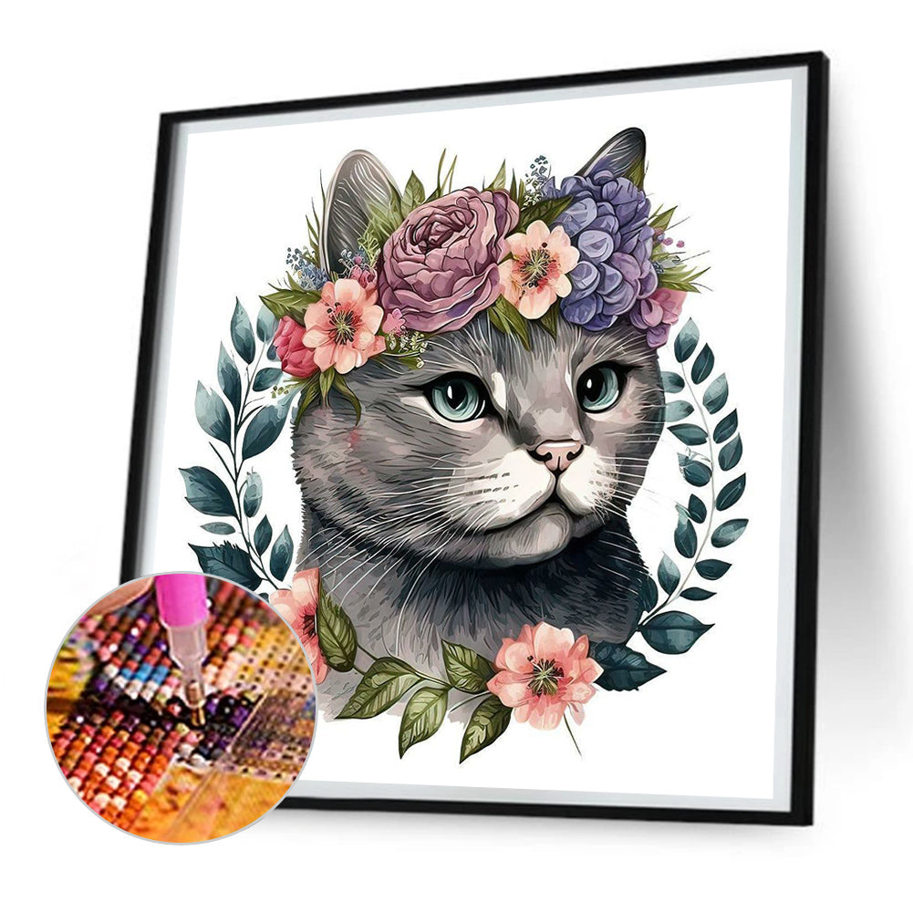 Cat With Wreath - Full Round Drill Diamond Painting 30*30CM