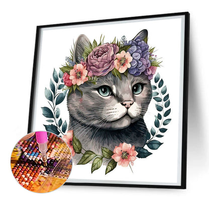 Cat With Wreath - Full Round Drill Diamond Painting 30*30CM