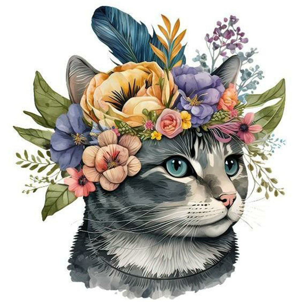 Cat With Wreath - Full Round Drill Diamond Painting 30*30CM