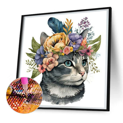 Cat With Wreath - Full Round Drill Diamond Painting 30*30CM