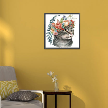 Cat With Wreath - Full Round Drill Diamond Painting 30*30CM