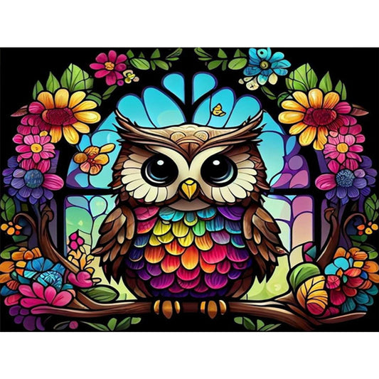 Owl Glass Painting - Full Round Drill Diamond Painting 40*30CM