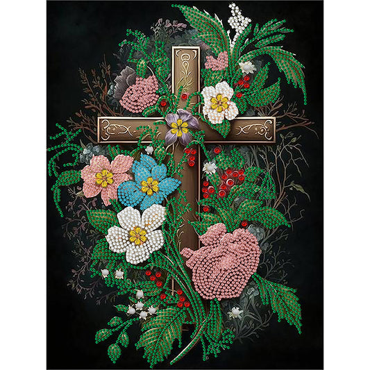 Blossom Cross - Special Shaped Drill Diamond Painting 30*40CM