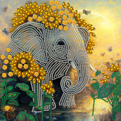 Sunflower Elephant - Special Shaped Drill Diamond Painting 30*30CM