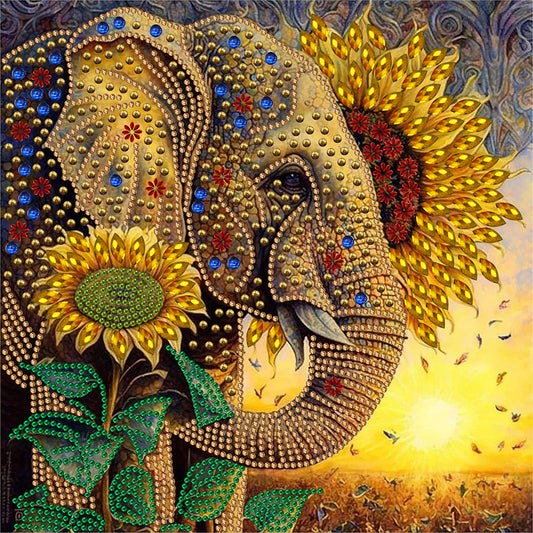 Sunflower Elephant - Special Shaped Drill Diamond Painting 30*30CM