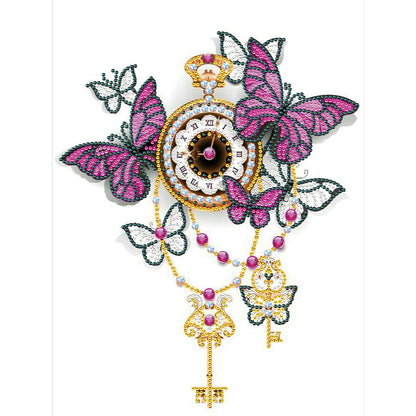 Flower Butterfly Key Pendant - Special Shaped Drill Diamond Painting 30*40CM