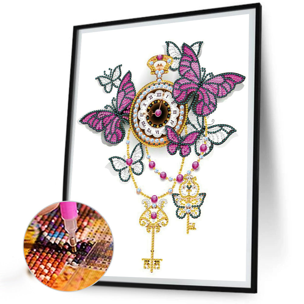 Flower Butterfly Key Pendant - Special Shaped Drill Diamond Painting 30*40CM