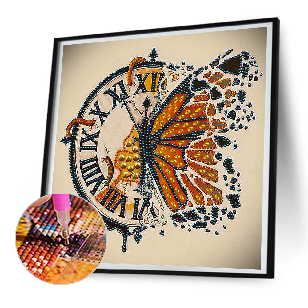 Butterfly Flower Clock - Special Shaped Drill Diamond Painting 30*30CM