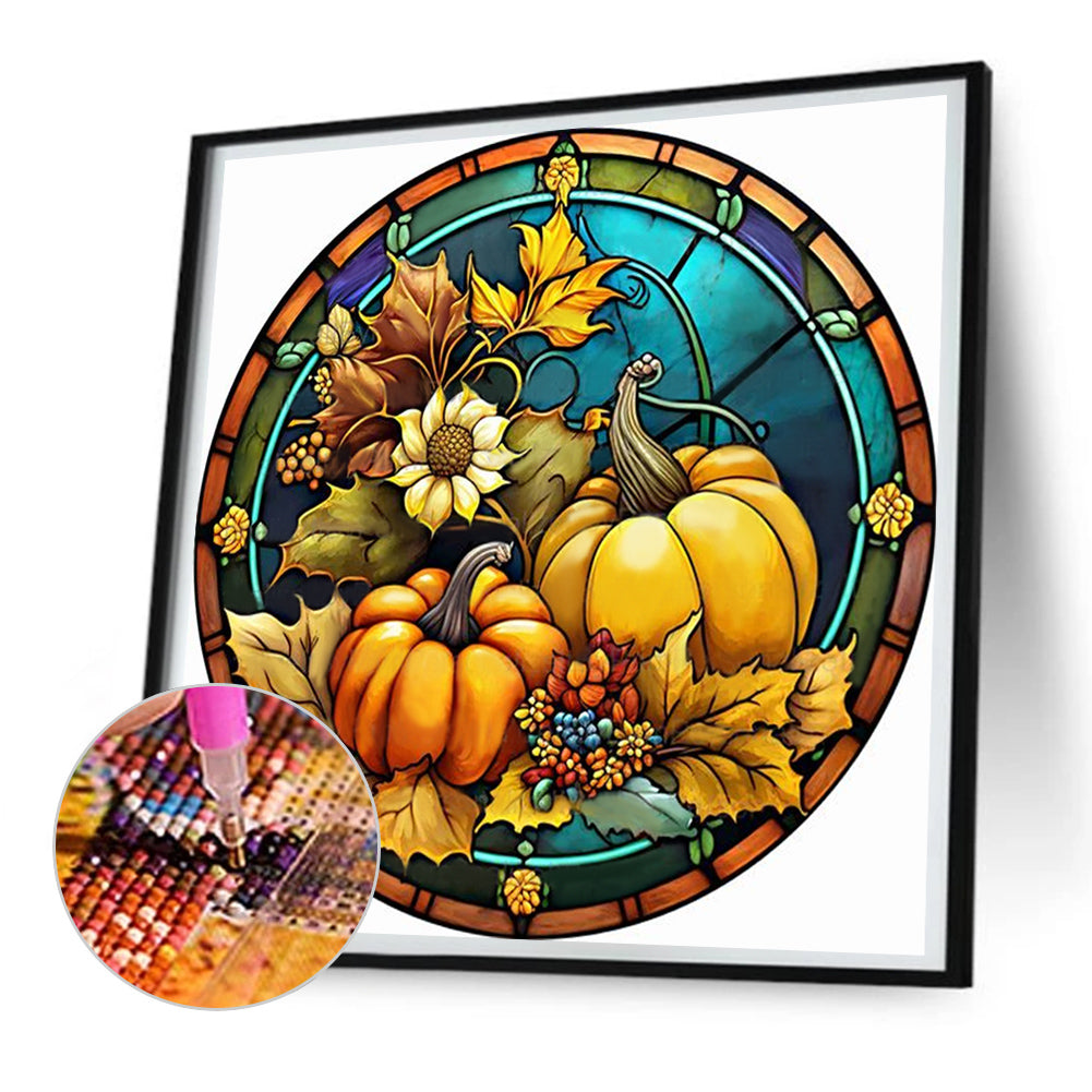 Round Card Glass Painting Pumpkin - Full Round Drill Diamond Painting 30*30CM