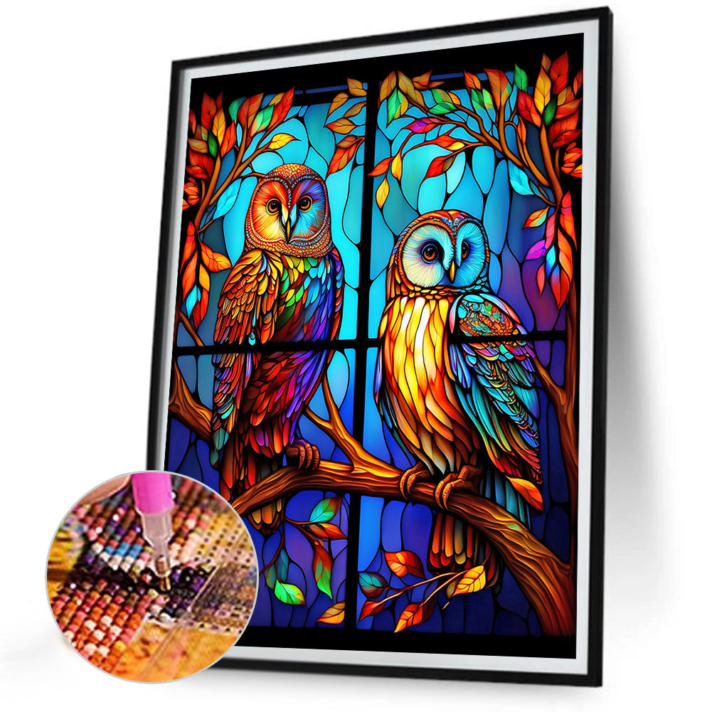 Owl Glass Painting - Full Round Drill Diamond Painting 30*40CM