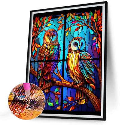 Owl Glass Painting - Full Round Drill Diamond Painting 30*40CM