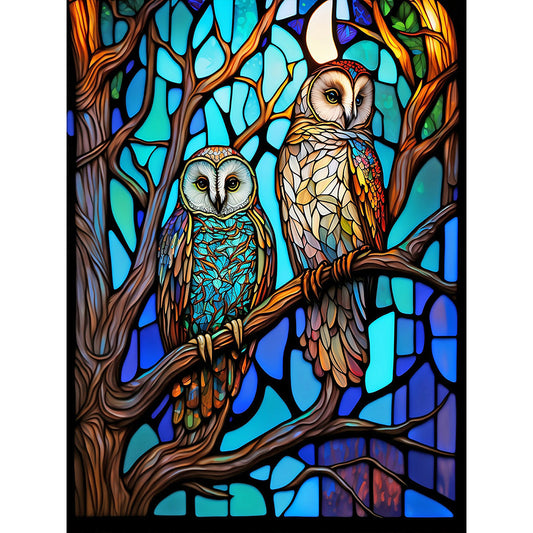 Owl Glass Painting - Full Round Drill Diamond Painting 30*40CM