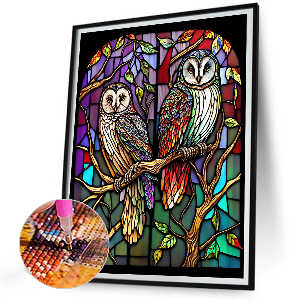 Owl Glass Painting - Full Round Drill Diamond Painting 30*40CM