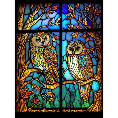 Owl Glass Painting - Full Round Drill Diamond Painting 30*40CM