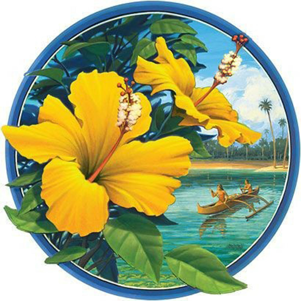 Yellow Hibiscus Flower - Full Round Drill Diamond Painting 30*30CM