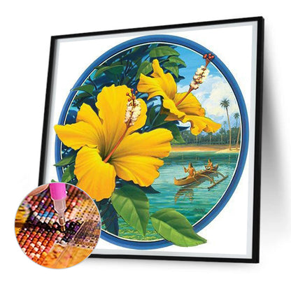 Yellow Hibiscus Flower - Full Round Drill Diamond Painting 30*30CM