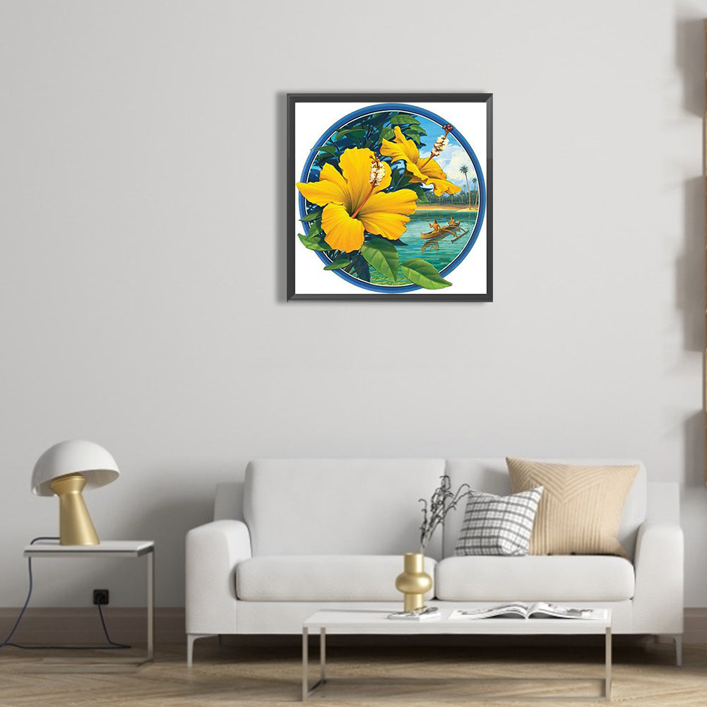 Yellow Hibiscus Flower - Full Round Drill Diamond Painting 30*30CM