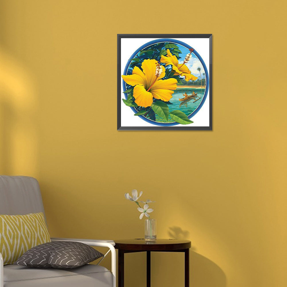 Yellow Hibiscus Flower - Full Round Drill Diamond Painting 30*30CM