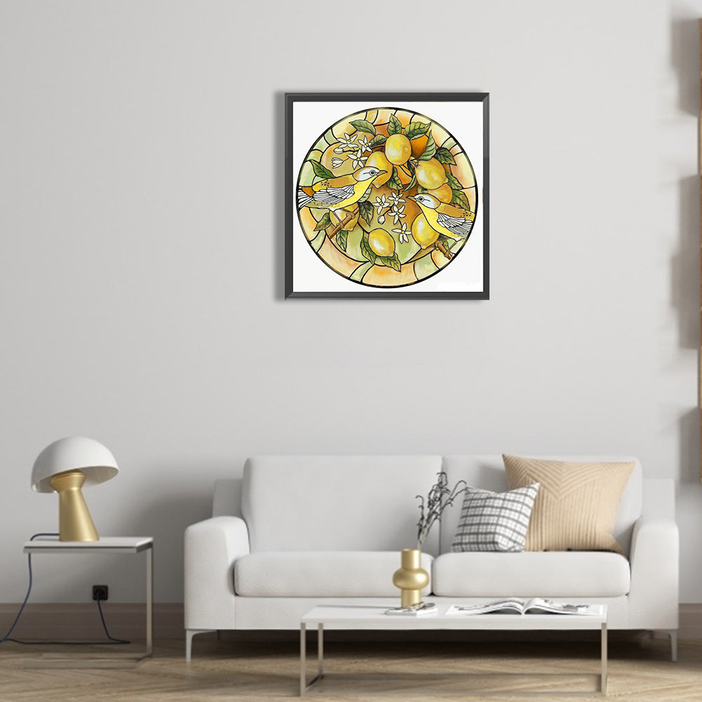 Bird On Lemon Branch - Full Round Drill Diamond Painting 30*30CM