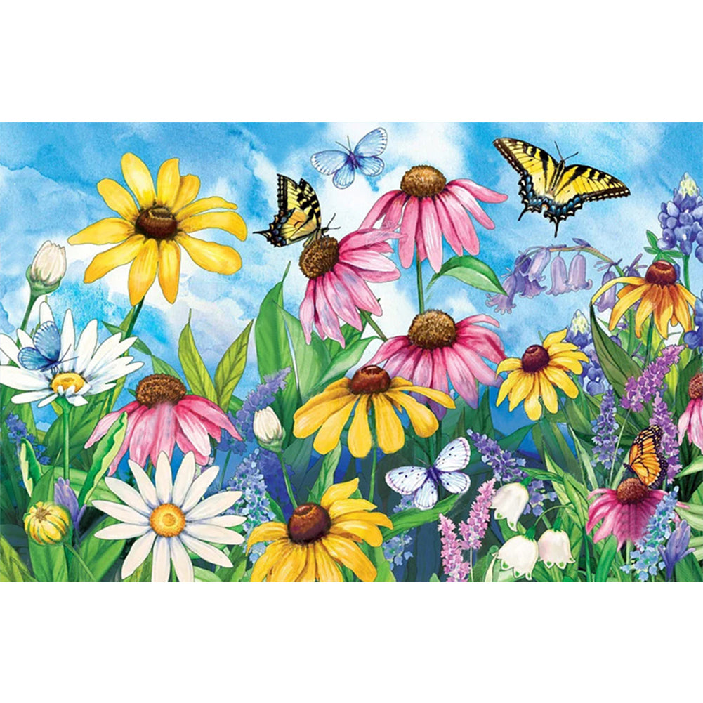 Flowers And Butterflies - Full Round Drill Diamond Painting 50*30CM