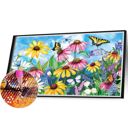 Flowers And Butterflies - Full Round Drill Diamond Painting 50*30CM