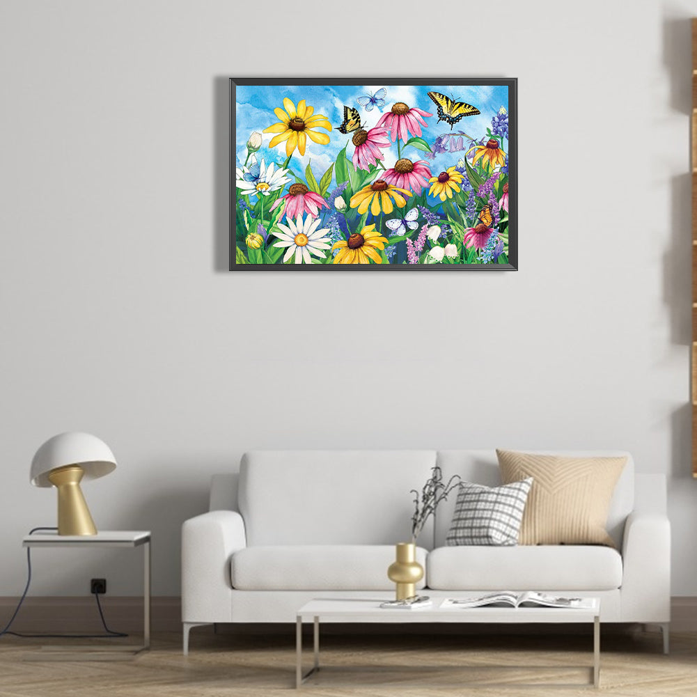 Flowers And Butterflies - Full Round Drill Diamond Painting 50*30CM